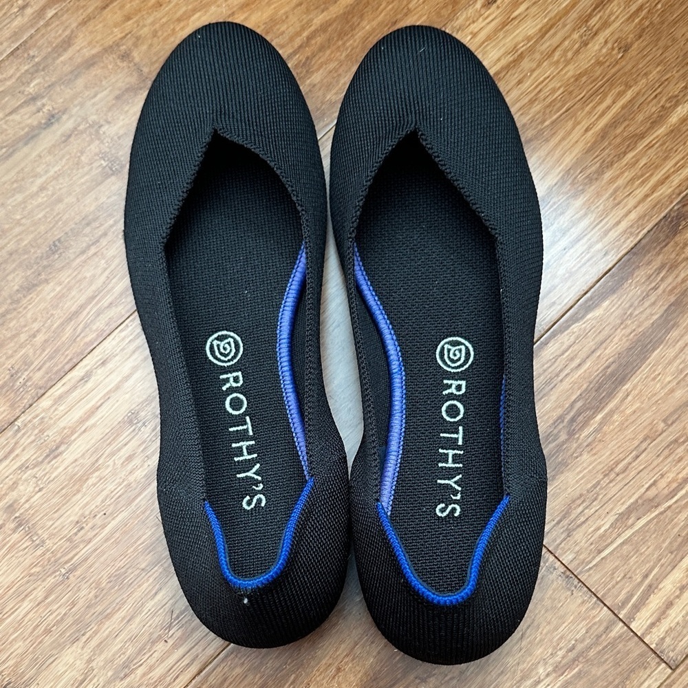 Rothy's Elegant Black Flats with Blue Trim